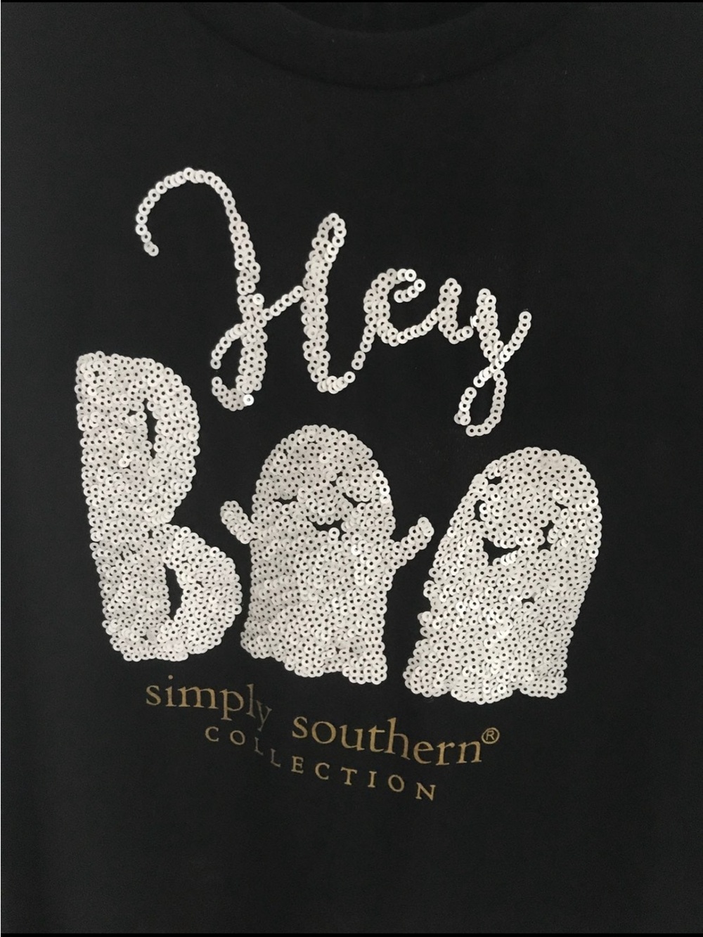 Simply Southern Black Sequin 'Hey Boo' Ghost Long Sleeve Tee - Picture 7 of 8